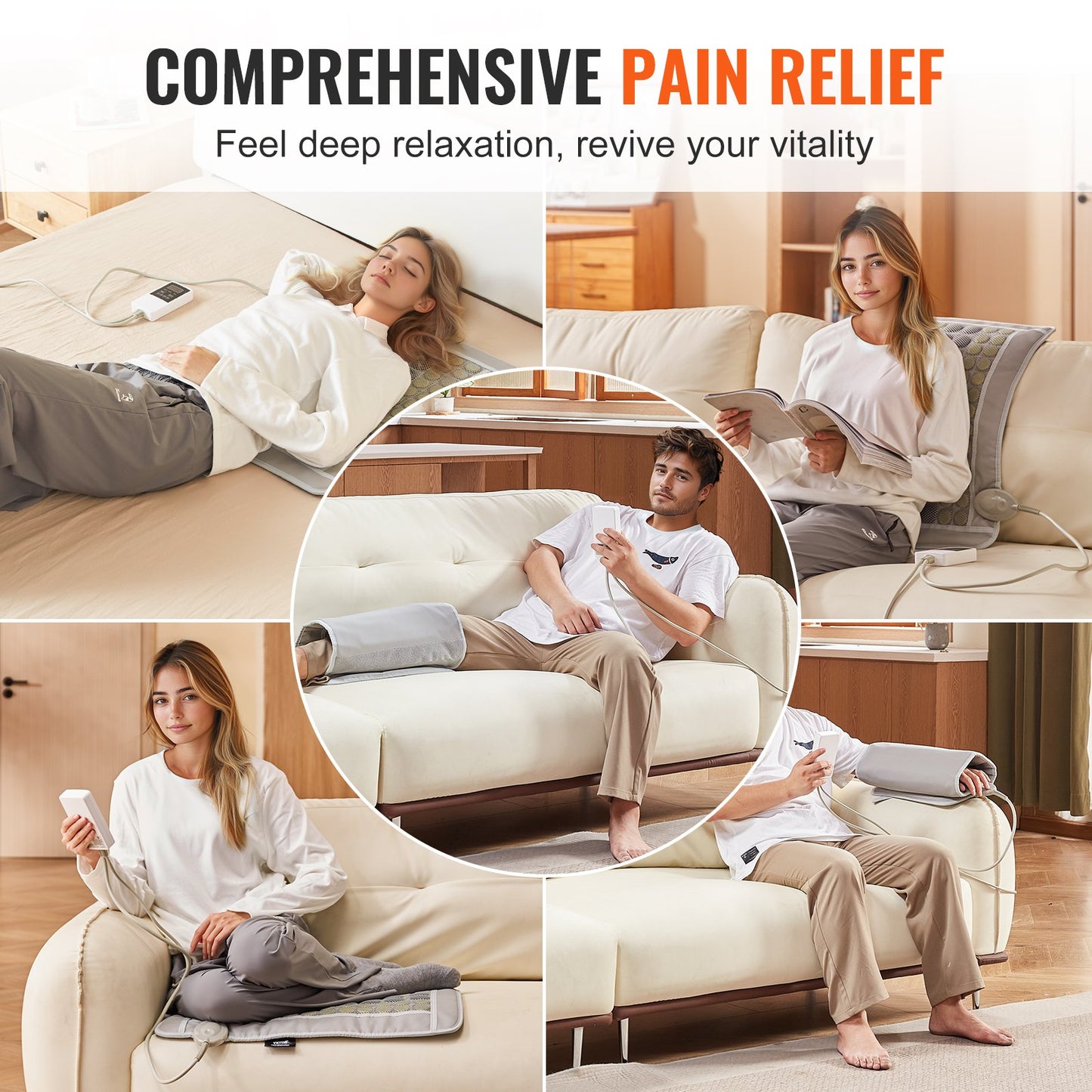 Ferninfrarot-Heizkissen, 52 natürliche Jade- und 20 Turmalinsteine ​​zur Linderung von Rückenschmerzen, 103-159 °F Infrarot-Heizkissen mit intelligenter Steuerung und automatischer Abschaltung (mittlere Größe 23,9" x 15,8")