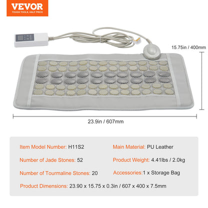 Ferninfrarot-Heizkissen, 52 natürliche Jade- und 20 Turmalinsteine ​​zur Linderung von Rückenschmerzen, 103-159 °F Infrarot-Heizkissen mit intelligenter Steuerung und automatischer Abschaltung (mittlere Größe 23,9" x 15,8")