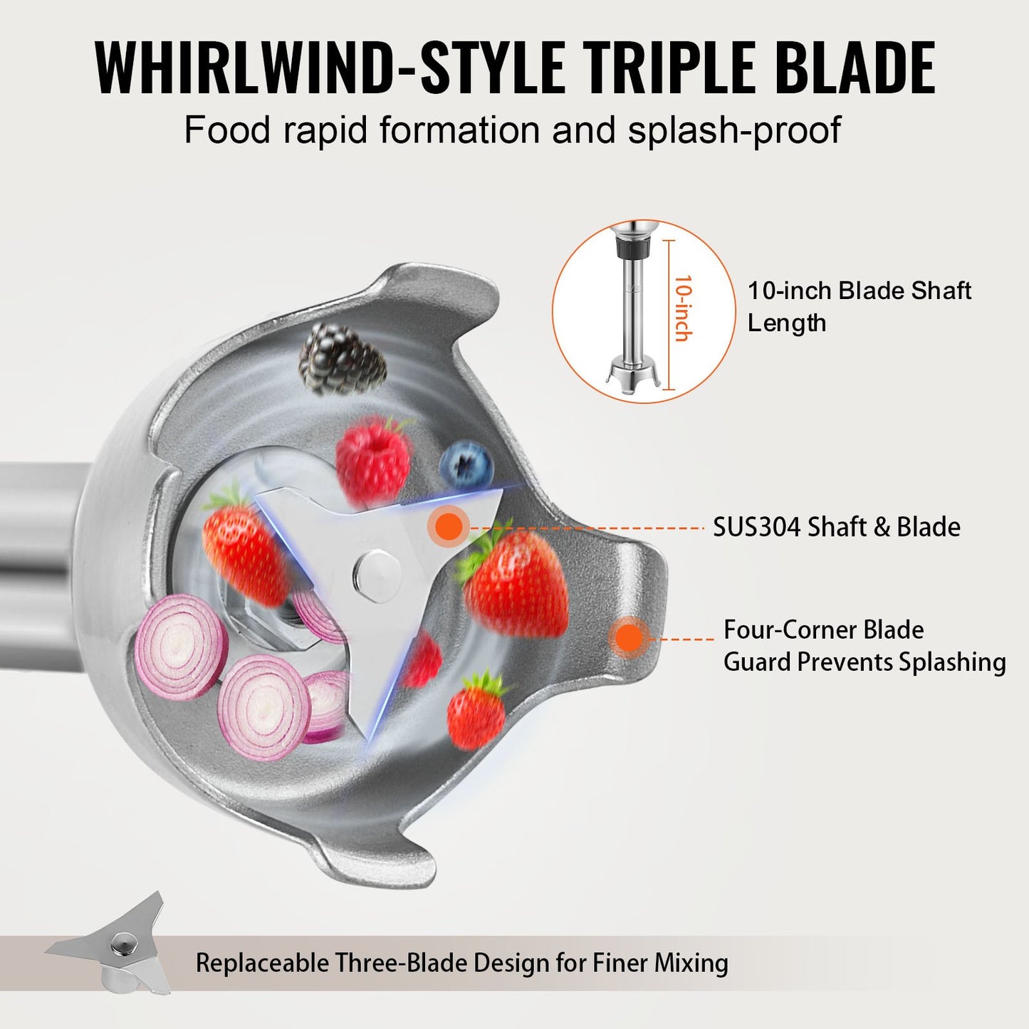 Professioneller Stabmixer, 350 W, Hochleistungs-Handmixer, 25 cm (10 Zoll) langer, stufenlos einstellbarer Drehzahlregler mit Edelstahlklinge, vielseitiger tragbarer Mixer für Suppen, Soßen, Kartoffelpüree und Sahne.