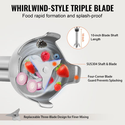 Professioneller Stabmixer, 350 W, Hochleistungs-Handmixer, 25 cm (10 Zoll) langer, stufenlos einstellbarer Drehzahlregler mit Edelstahlklinge, vielseitiger tragbarer Mixer für Suppen, Soßen, Kartoffelpüree und Sahne.