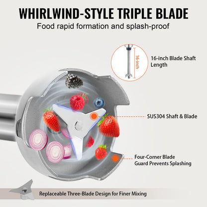 Professioneller Stabmixer, 500 W, Hochleistungs-Handmixer, 40 cm (16 Zoll) langer, stufenlos einstellbarer Geschwindigkeitsregler mit Edelstahlklinge, vielseitiger tragbarer Mixer für Suppen, Soßen, Kartoffelpüree und Sahne.