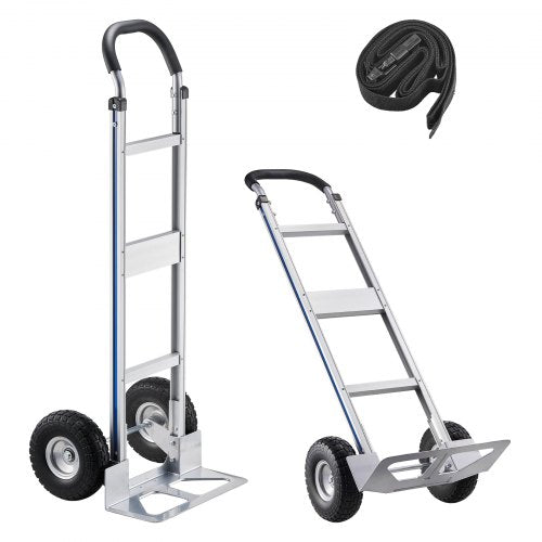 Hand Truck, 226.9 kg Load Capacity, Heavy-Duty Hand Truck Dolly with Non-Slip Wheels & Handle, Aluminum Alloy Portable Trolley Dolly with Tie-down Strap for Moving Home, Office, Warehouse
