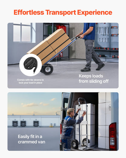 Hand Truck, 226.9 kg Load Capacity, Heavy-Duty Hand Truck Dolly with Non-Slip Wheels & Handle, Aluminum Alloy Portable Trolley Dolly with Tie-down Strap for Moving Home, Office, Warehouse