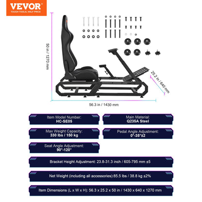 Racing Wheel Stand For Logitech G923/G920/G29, Heavy Duty Steel Driving Simulator Cockpit-Thrustmaster T248P, Steering Wheel Bracket Height & Foot Pedal Angle Adjustable,Max Load 330 LBS Compact