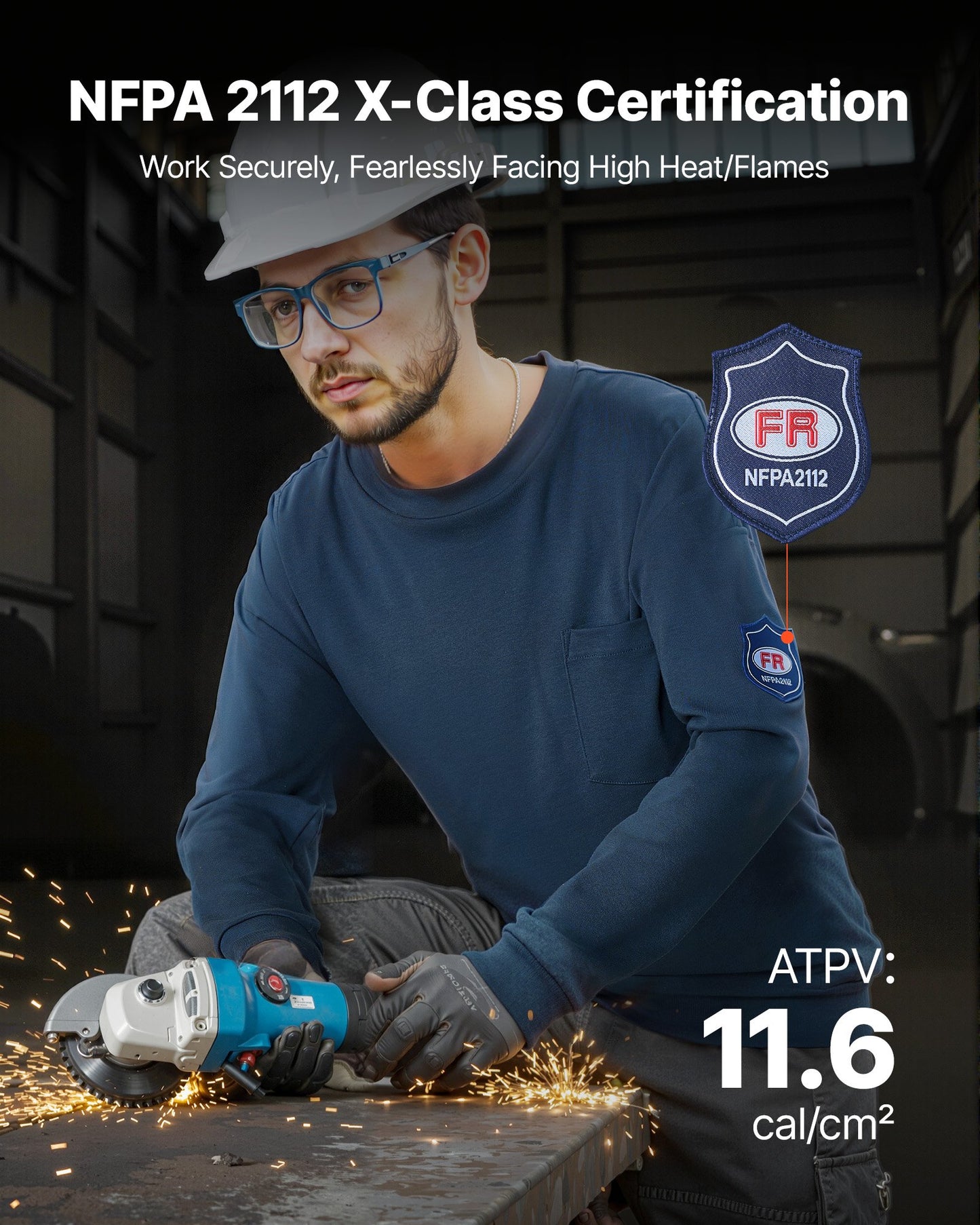 FR Shirts, Flame Resistant Long Sleeve Clothing Lightweight 7 oz Breathable Cotton, Men's Fire Retardant Work Shirt with Pre-shrink Treatment & Pocket, for Welders,Electricians,Navy Blue 2XL