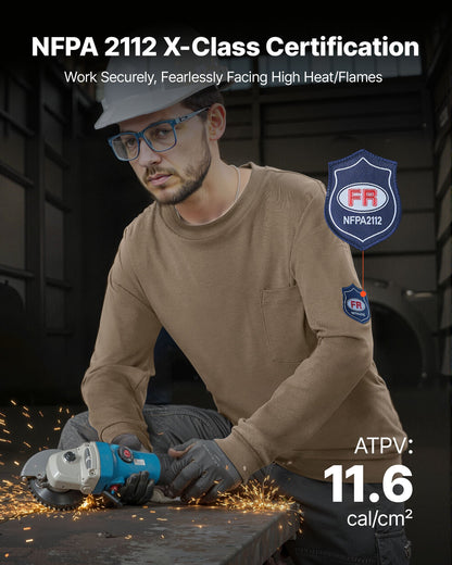FR Shirts, Flame Resistant Long Sleeve Clothing Lightweight 7 oz Breathable Cotton, Men's Fire Retardant Work Shirt with Pre-shrink Treatment & Pocket, for Welders,Electricians,Gray L