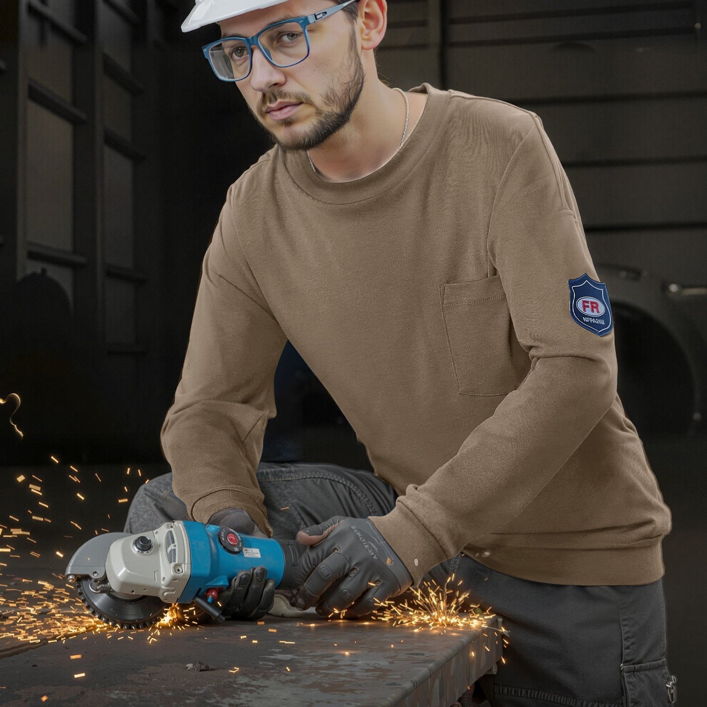 FR Shirts, Flame Resistant Long Sleeve Clothing Lightweight 7 oz Breathable Cotton, Men's Fire Retardant Work Shirt with Pre-shrink Treatment & Pocket, for Welders,Electricians,Gray L