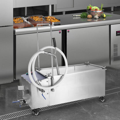 Mobile Fryer Filter, 55L Oil Tank Capacity, Oil Filtration System with 10 L/min Oil Filtration Speed, Mobile Frying Oil Filtering System with Swivel Wheels, Oil Hose for Restaurant Burger Stores