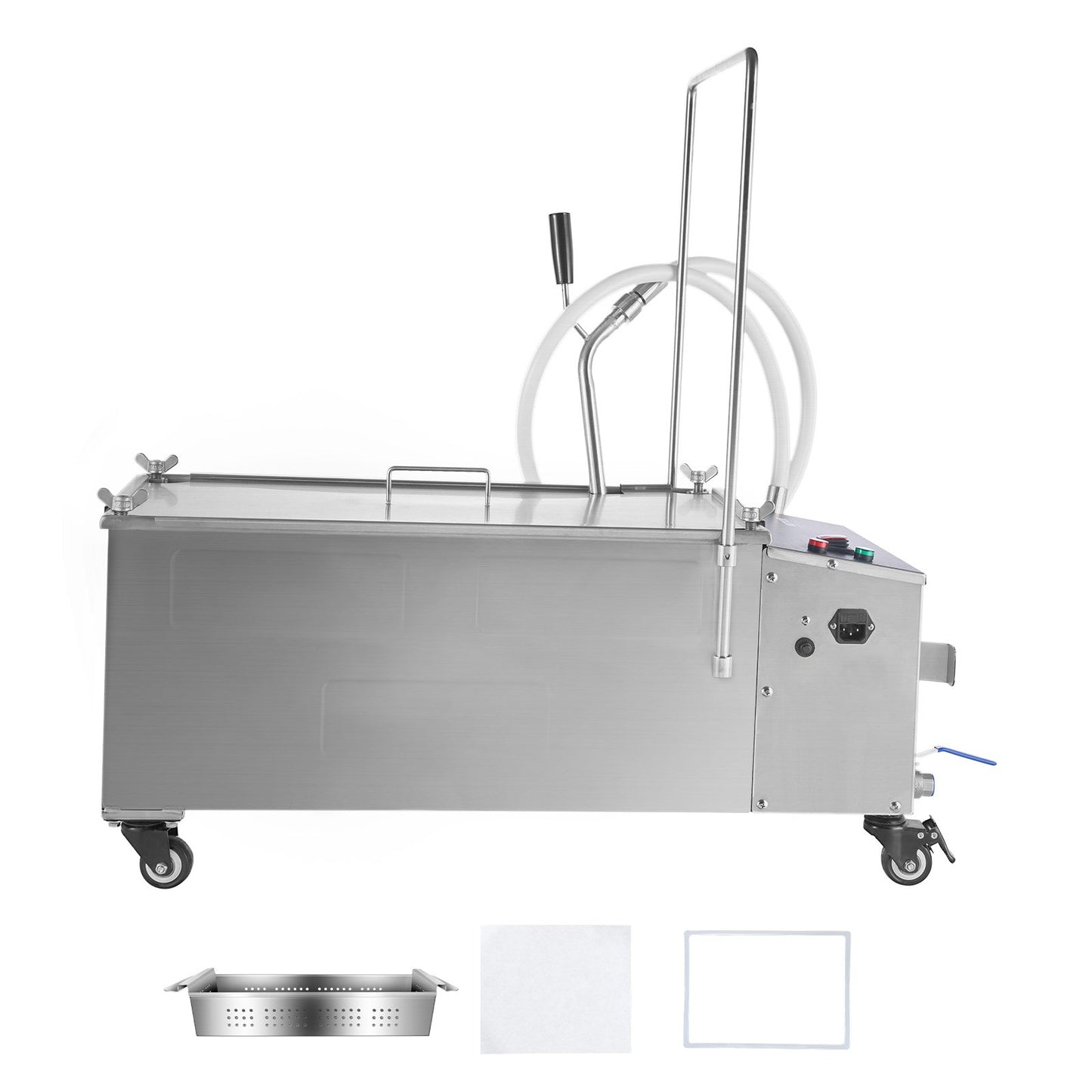 Mobile Fryer Filter, 55L Oil Tank Capacity, Oil Filtration System with 10 L/min Oil Filtration Speed, Mobile Frying Oil Filtering System with Swivel Wheels, Oil Hose for Restaurant Burger Stores