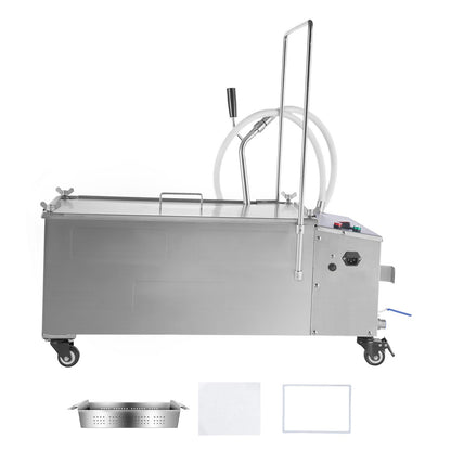 Mobile Fryer Filter, 55L Oil Tank Capacity, Oil Filtration System with 10 L/min Oil Filtration Speed, Mobile Frying Oil Filtering System with Swivel Wheels, Oil Hose for Restaurant Burger Stores