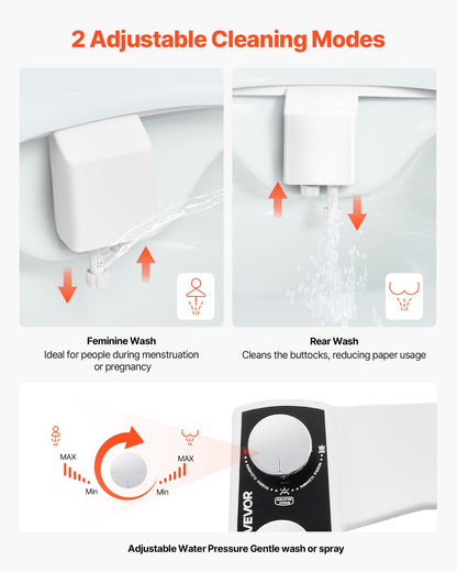 Bidet Attachment for Toilet, Non-Electric Bidet Toilet Seat Attachment - Dual Retractable Nozzles, Adjustable Water Pressure, Easily Installed Cold Water Sprayer for Rear Feminine Wash, White