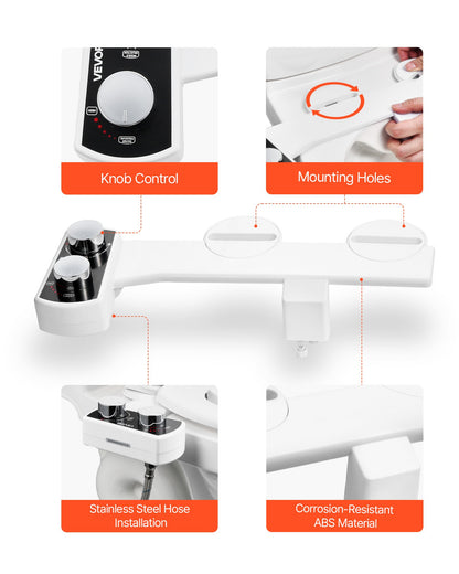 Bidet Attachment for Toilet, Non-Electric Bidet Toilet Seat Attachment - Dual Retractable Nozzles, Adjustable Water Pressure, Easily Installed Cold Water Sprayer for Rear Feminine Wash, White