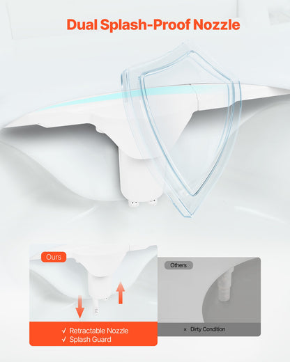 Bidet Attachment for Toilet, 0.3" Ultra Thin Bidet Toilet Seat Attachment - Dual Retractable Nozzles, Adjustable Water Pressure, Non-Electric Cold Water Sprayer for Front Rear Water Wash, White