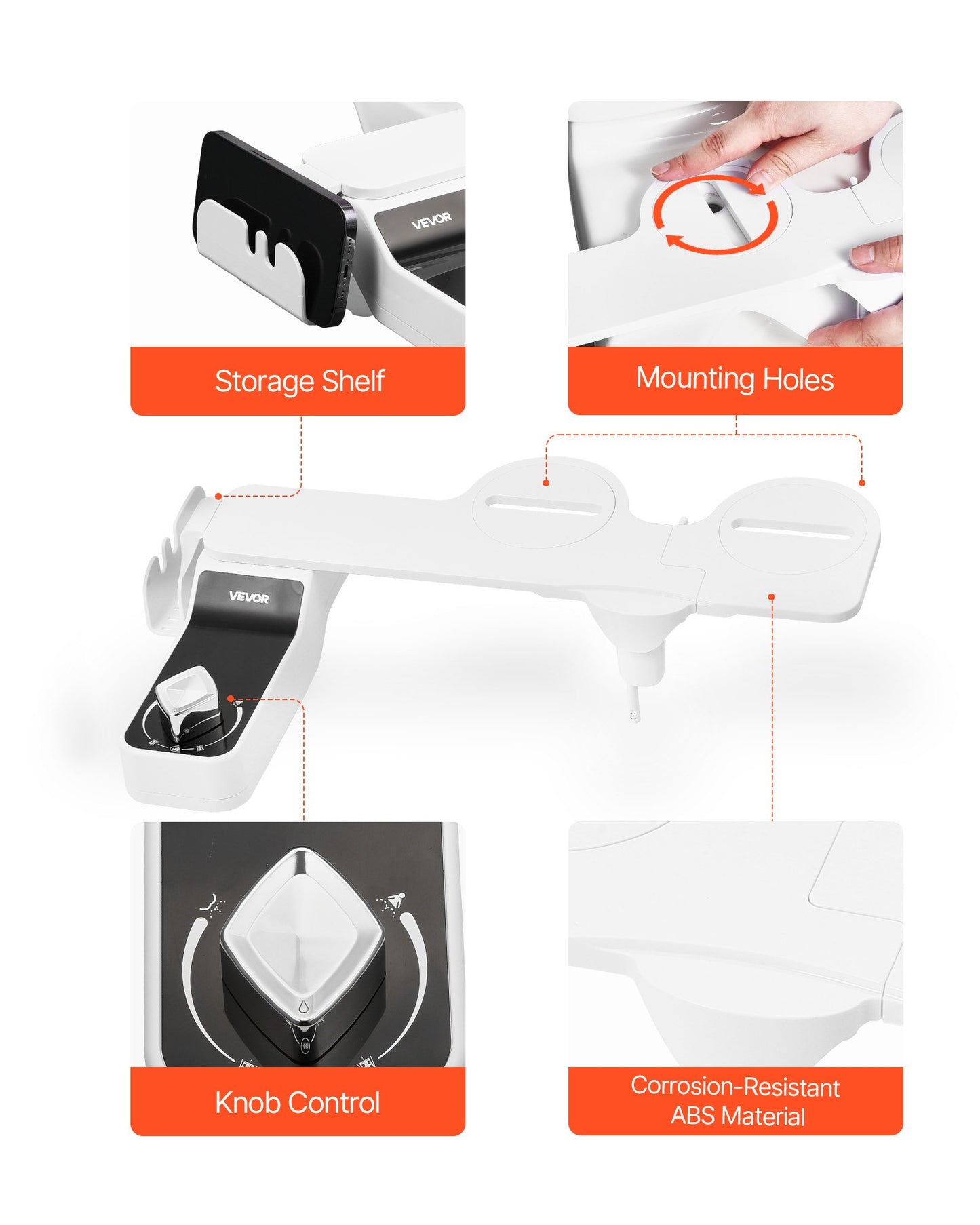 Bidet Attachment for Toilet, 0.3" Ultra Thin Bidet Toilet Seat Attachment - Dual Retractable Nozzles, Adjustable Water Pressure, Non-Electric Cold Water Sprayer for Front Rear Water Wash, White