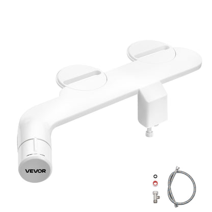 Bidet Attachment for Toilet, Non-Electric Bidet Toilet Seat Attachment - Dual Retractable Nozzles, Adjustable Cold Water Pressure, Stainless Steel Inlet, Ideal for Rear and Feminine Wash, White
