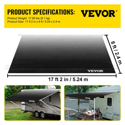 RV Awning 18 ft, Awning Replacement Fabric 17 ft 2 in, Premium Grade Waterproof Vinyl, Universal Outdoor Canopy RV Replacement Fabric for Camper, Trailer,and Motor Home Awnings, Charcoal Fade