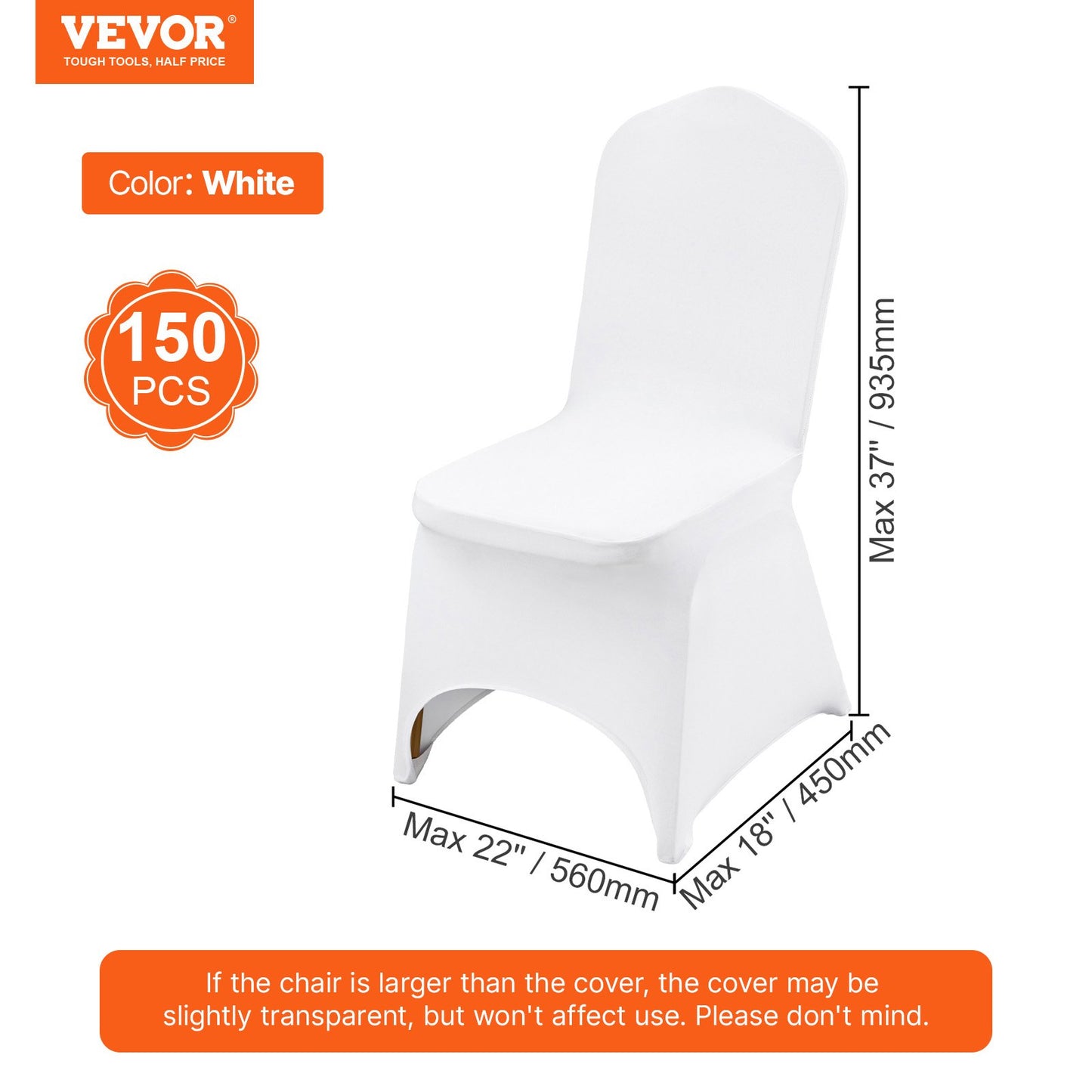 Stretch Spandex Folding Chair Covers, Universal Fitted Chair Cover, Removable Washable Protective Slipcovers, for Wedding, Holiday, Banquet, Party, Celebration, Dining (150PCS White)