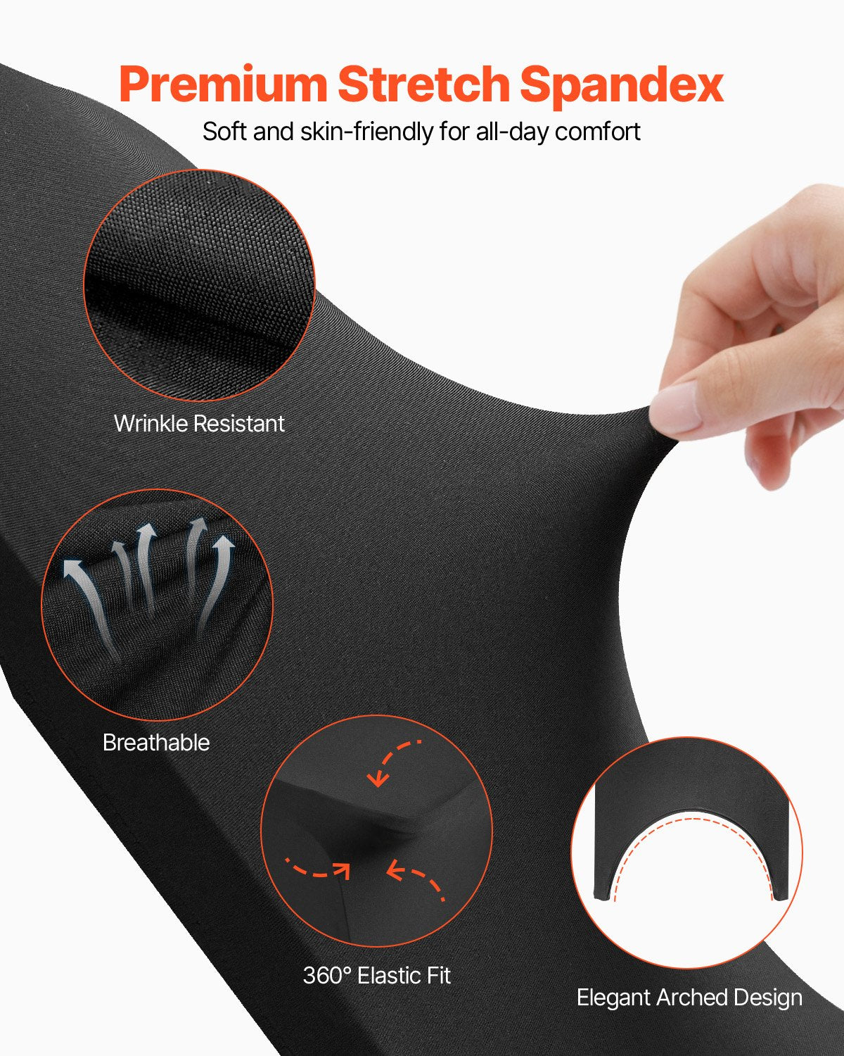 Stretch Spandex Folding Chair Covers, Universal Fitted Arched Front Cover, Removable Washable Protective Slipcovers, for Wedding, Holiday, Banquet, Party, Celebration, Dining (50PCS Black)