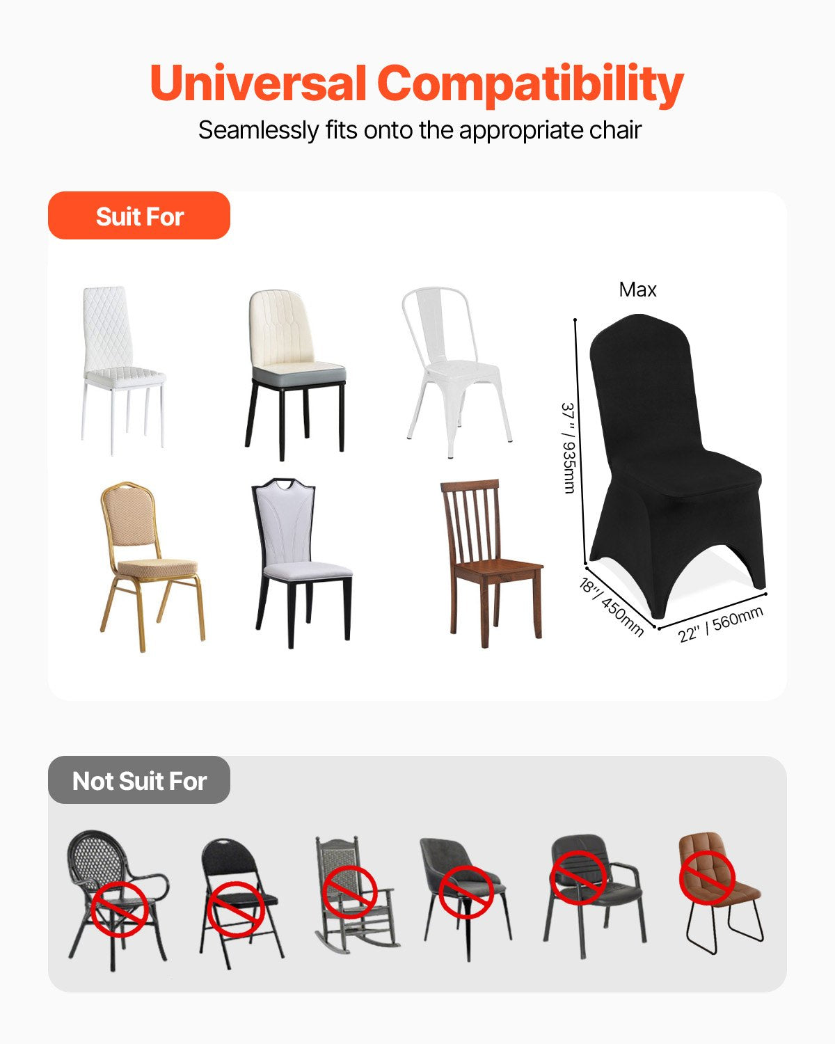 Stretch Spandex Folding Chair Covers, Universal Fitted Arched Front Cover, Removable Washable Protective Slipcovers, for Wedding, Holiday, Banquet, Party, Celebration, Dining (50PCS Black)