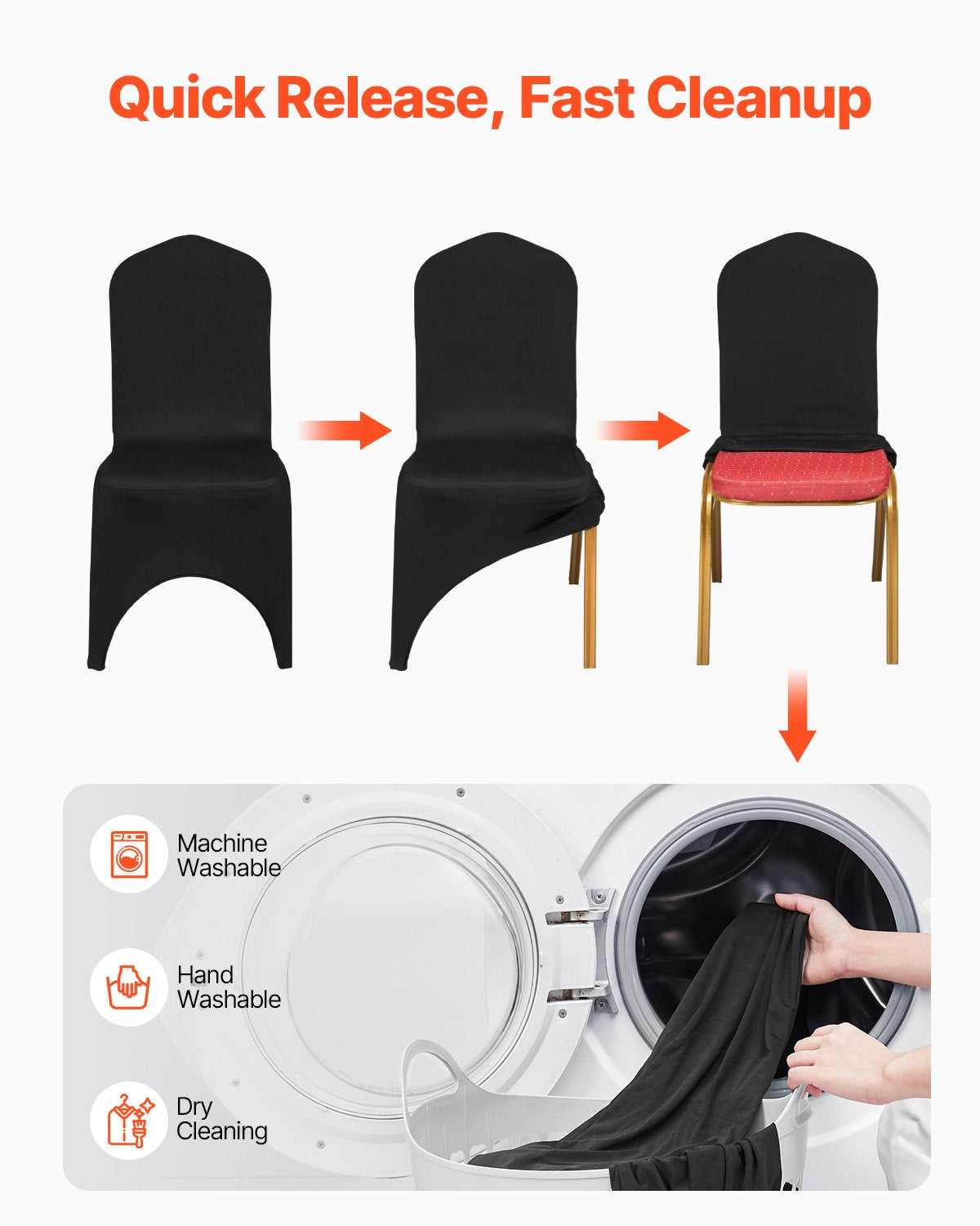 Stretch Spandex Folding Chair Covers, Universal Fitted Arched Front Cover, Removable Washable Protective Slipcovers, for Wedding, Holiday, Banquet, Party, Celebration, Dining (50PCS Black)