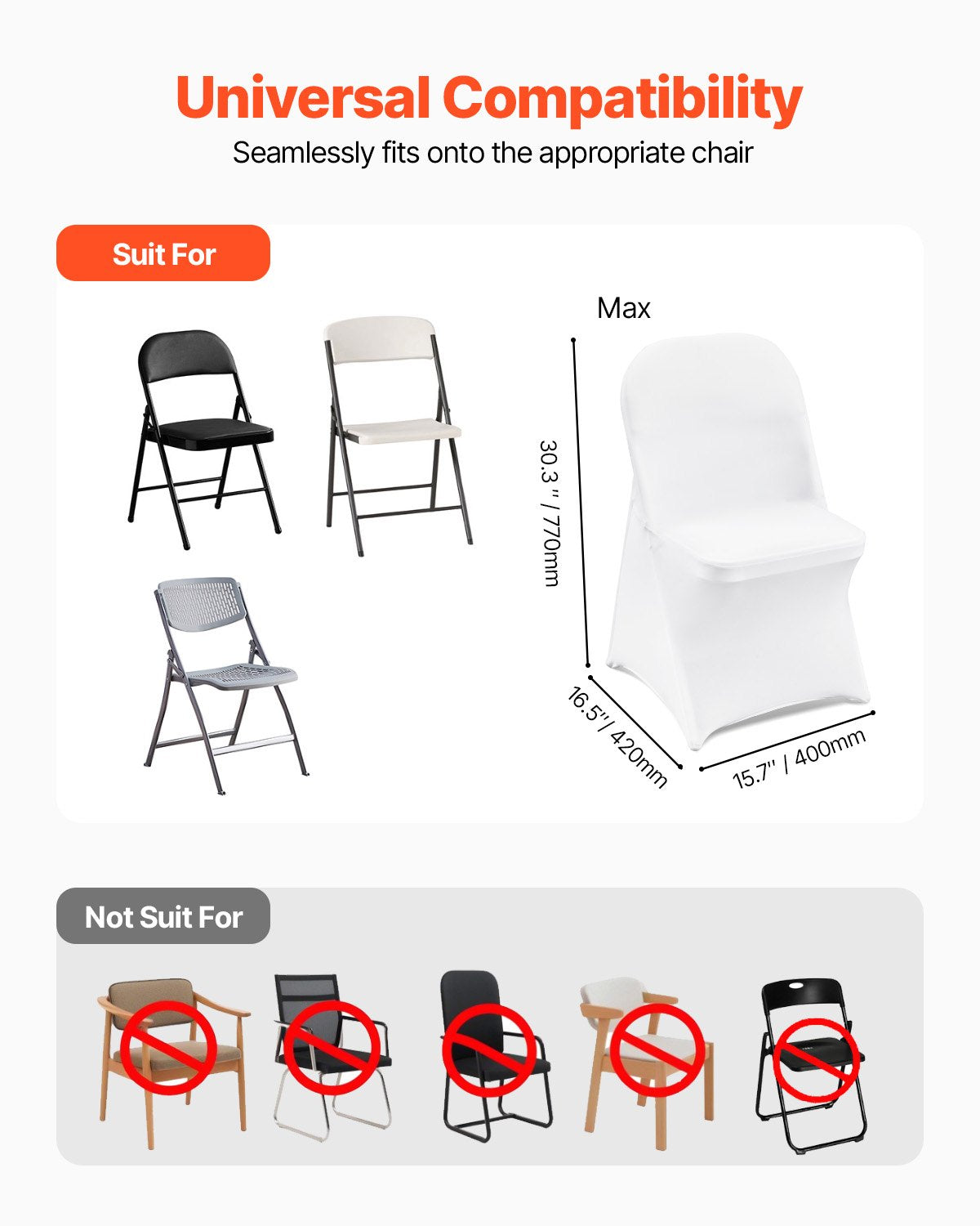 Stretch-Spandex-Klappstuhlhussen, universell passende Stuhlhussen, abnehmbare und waschbare Schutzhüllen, für Hochzeiten, Feiertage, Bankette, Partys, Feste und Essgelegenheiten (12 Stück, weiß)