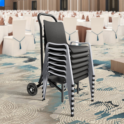 Klappbarer Stuhlwagen, Tragkraft 68 kg, robuster Stuhlwagen für 10 stapelbare Stühle, multifunktionaler Stuhlwagen aus Metall mit Gummirädern, Schiebestuhlhalterung, mattschwarz