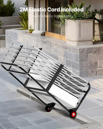 Folding Chair Rack, 100 LBS Capacity, Heavy-duty Chair Cart for Hanging 10 Chairs, Multi-Function Metal Chair Storage Dolly with Rubber Wheels, Push-Style Chair Holder, Matte Black