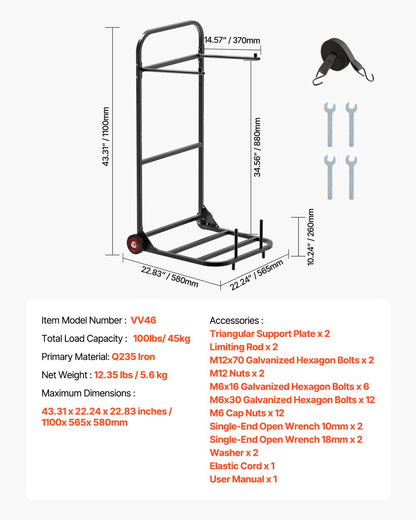 Folding Chair Rack, 100 LBS Capacity, Heavy-duty Chair Cart for Hanging 10 Chairs, Multi-Function Metal Chair Storage Dolly with Rubber Wheels, Push-Style Chair Holder, Matte Black