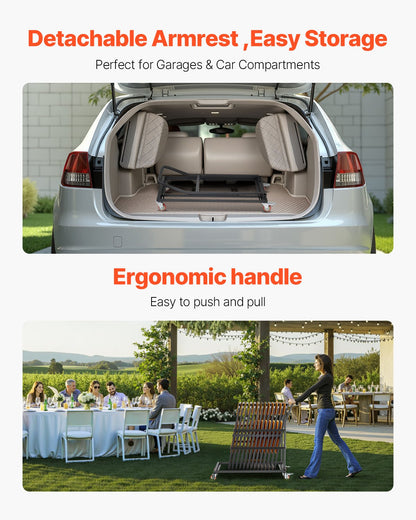 Folding Chair Rack, 300 LBS Capacity, L-shape Vertical Placement Chair Cart for 25 Chairs, Heavy-duty Metal Chair Storage Dolly with Rubber Wheels, Multi-Function Chair Holder, Matte Black