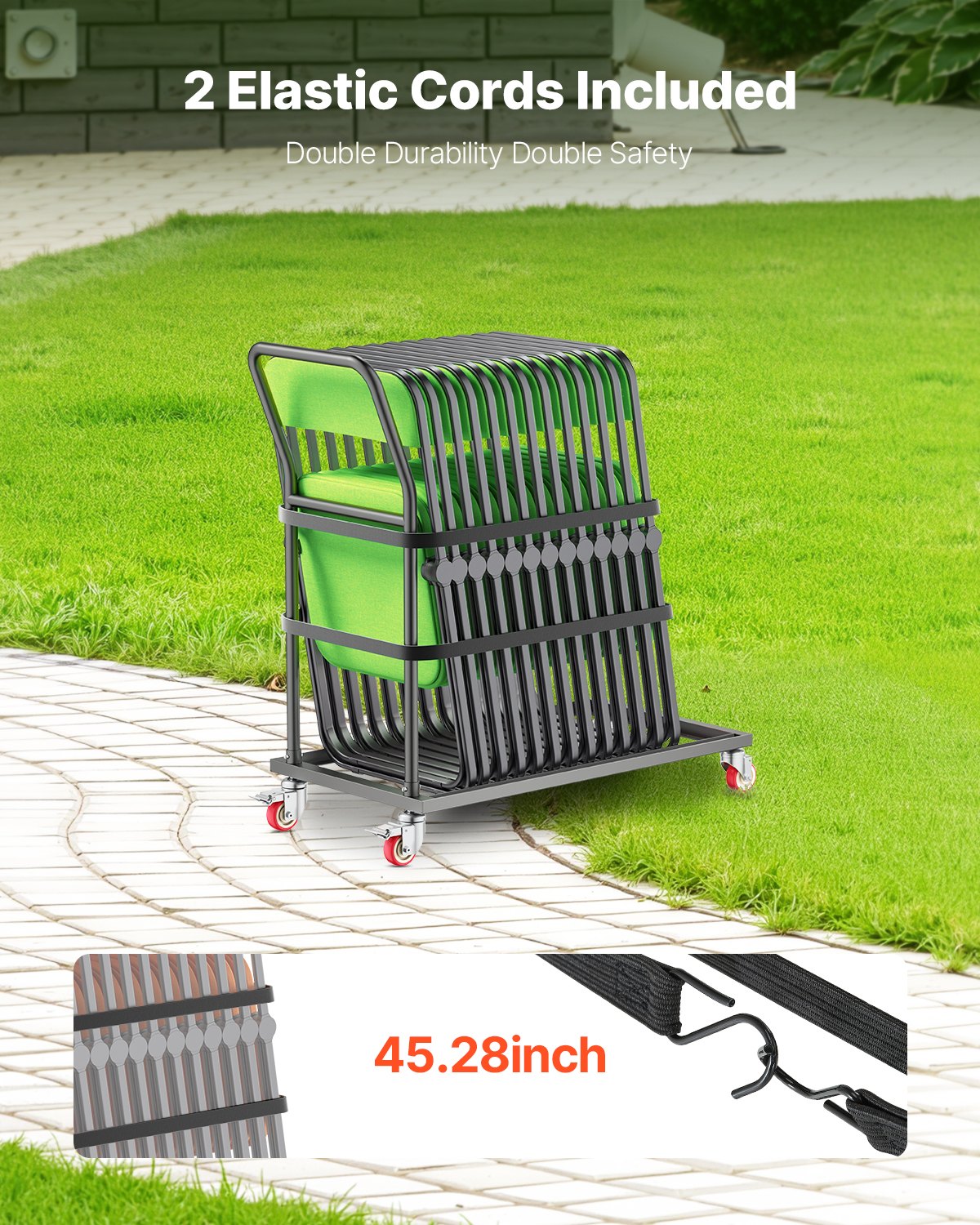 Folding Chair Rack, 300 LBS Capacity, L-shape Vertical Placement Chair Cart for 25 Chairs, Heavy-duty Metal Chair Storage Dolly with Rubber Wheels, Multi-Function Chair Holder, Matte Black