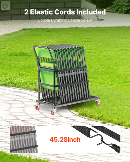 Folding Chair Rack, 300 LBS Capacity, L-shape Vertical Placement Chair Cart for 25 Chairs, Heavy-duty Metal Chair Storage Dolly with Rubber Wheels, Multi-Function Chair Holder, Matte Black