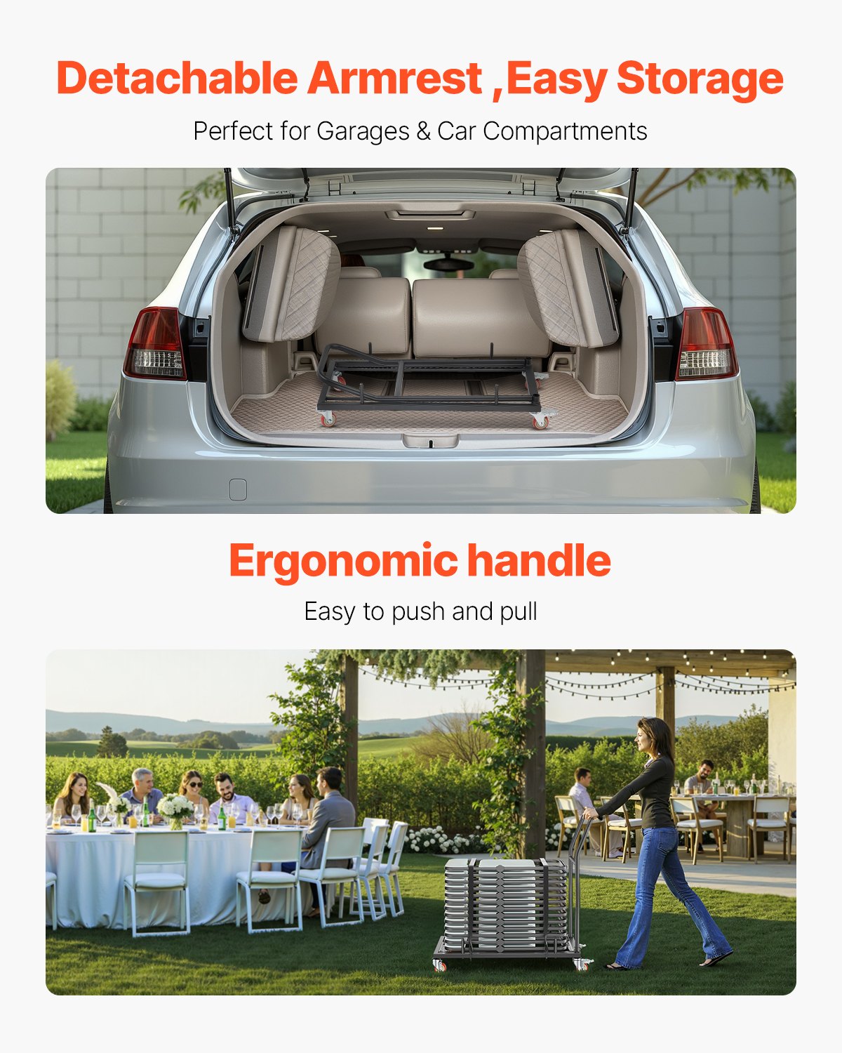 Folding Chair Rack, 300 LBS Capacity, L-shape Horizontal Placement Chair Cart for 25 Chairs, Heavy-duty Metal Chair Storage Dolly with Rubber Wheels and Holders, Large Chair Holder, Matte Black