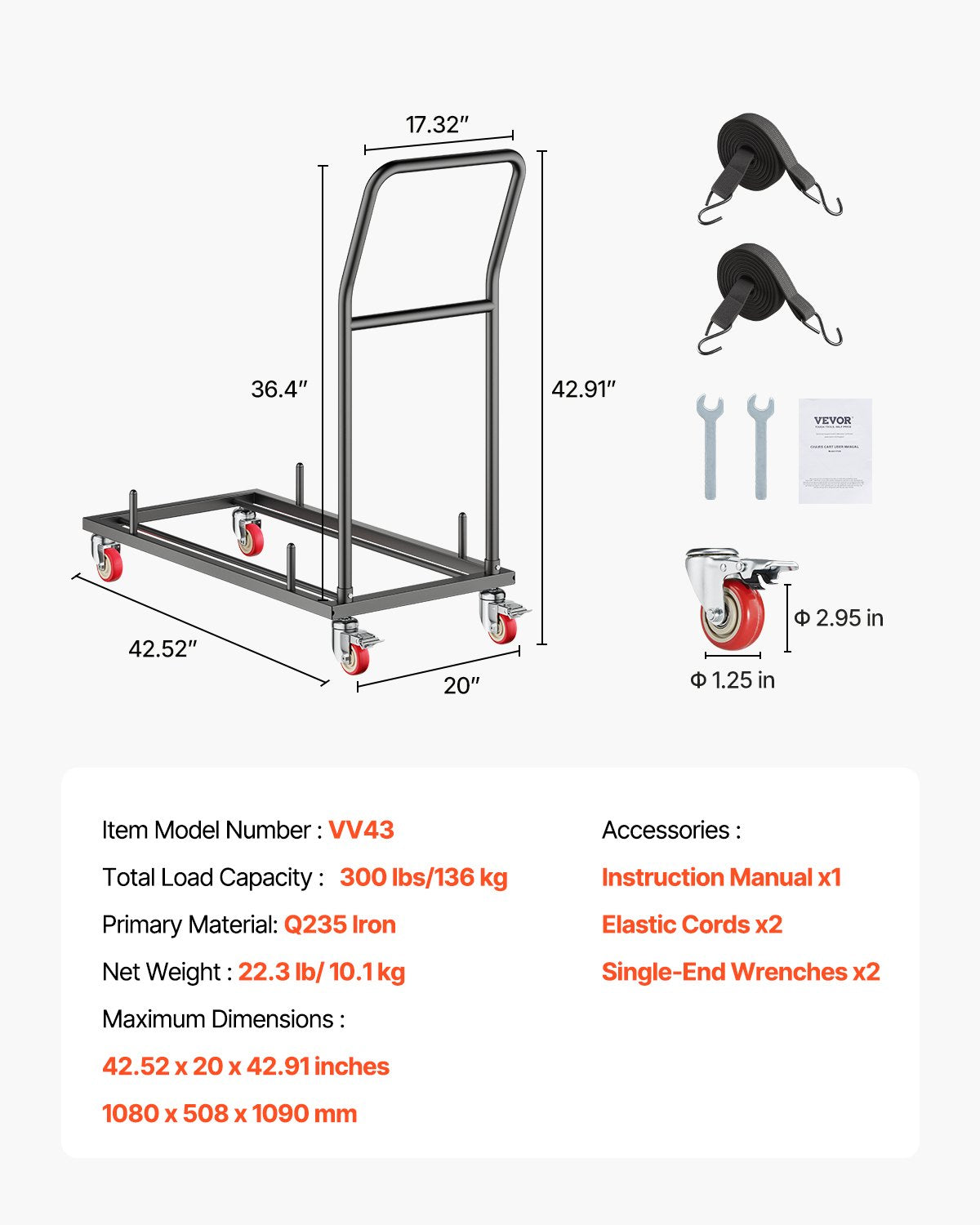 Folding Chair Rack, 300 LBS Capacity, L-shape Horizontal Placement Chair Cart for 25 Chairs, Heavy-duty Metal Chair Storage Dolly with Rubber Wheels and Holders, Large Chair Holder, Matte Black