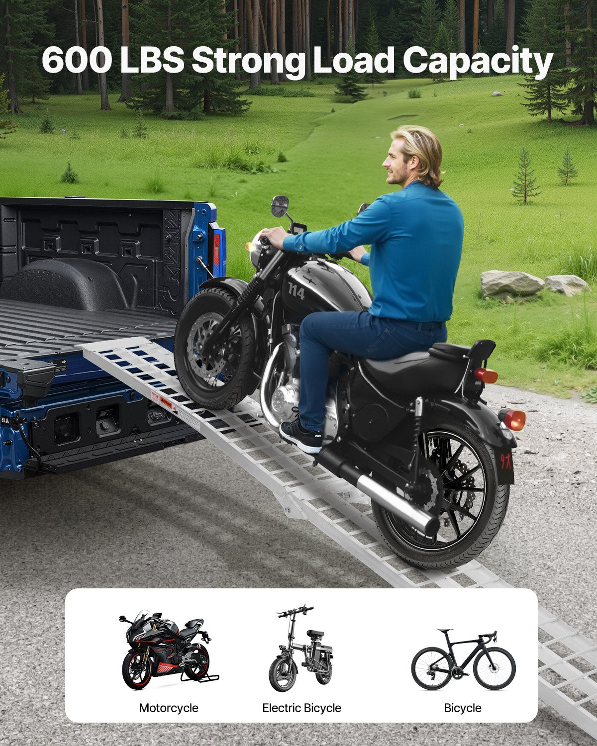 Aluminum Ramps, 600 lbs, 1Pcs Heavy-duty Ramps with Wider Ramp Surface, Universal Stable Loading Ramp with Handles, Fit for Motorcycle, Electric Bicycle, Bicycle, etc.