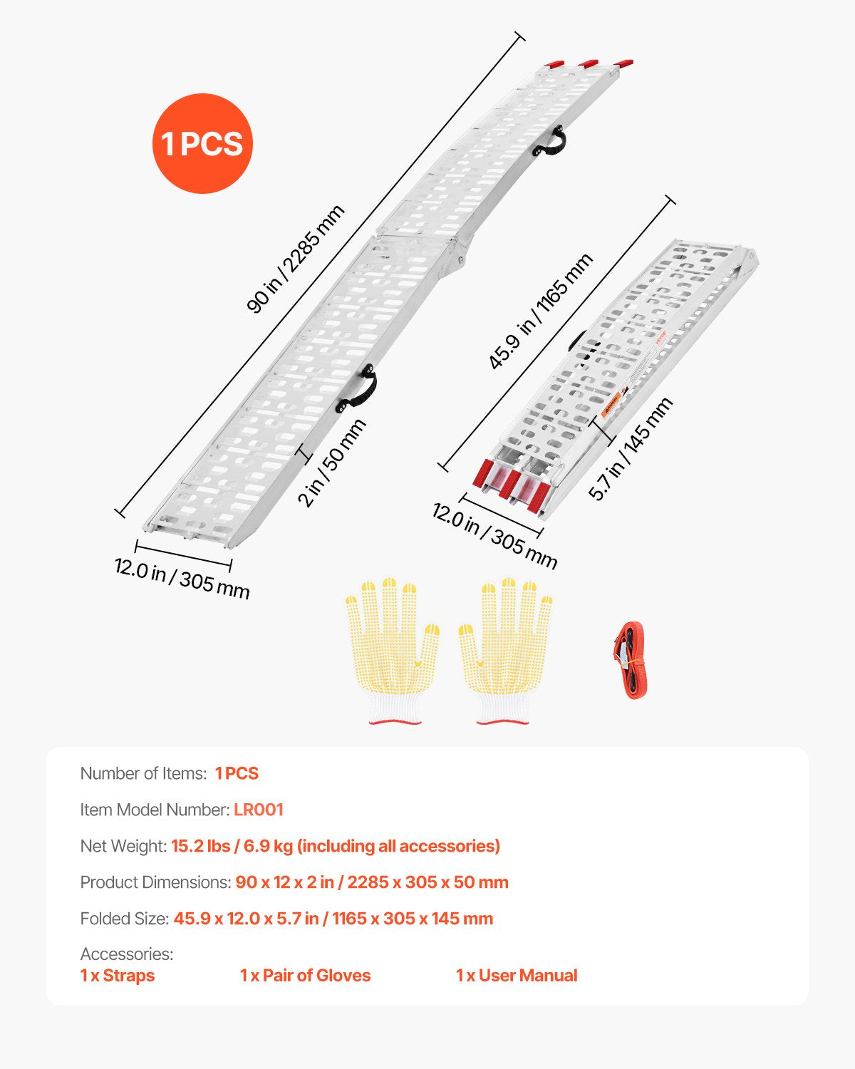 Aluminum Ramps, 750 lbs, 1Pcs Heavy-duty Ramps with Wider Ramp Surface, Universal Stable Loading Ramp with Handles, Fit for Motorcycle, Electric Bicycle, Bicycle, etc.