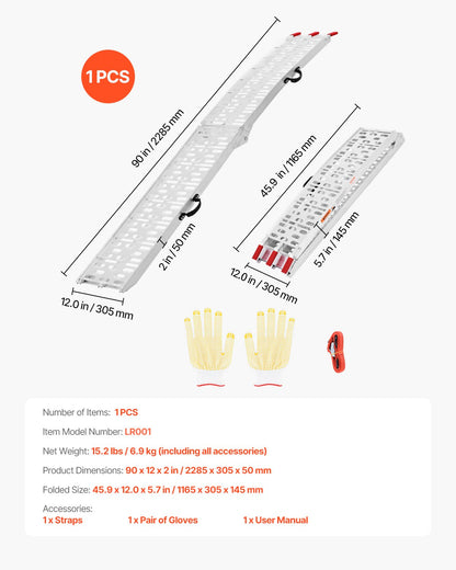 Aluminum Ramps, 750 lbs, 1Pcs Heavy-duty Ramps with Wider Ramp Surface, Universal Stable Loading Ramp with Handles, Fit for Motorcycle, Electric Bicycle, Bicycle, etc.