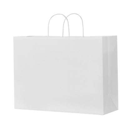 Kraft Paper Bags with Handles, 50Pcs 16 x 6 x 12 in, Large Paper Grocery Bags, Reusable & Recycled Take-Out Sacks, Plain Party Bag Bulk for Birthday, Wedding, Business, Goody, White