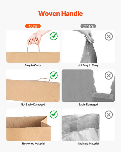 Kraft Paper Bags with Handles, 100Pcs 18 x 7 x 19 in, Large Paper Grocery Bags, Reusable & 100% Recycled Take-Out Sacks, Plain Party Bag Bulk for Birthday, Wedding, Business, Goody, Brown