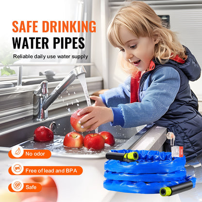 15ft Heated Water Hose for RV, Heated Drinking Water Hose with Corrugated Cover Antifreeze to -45°F, Automatic Self-regulating, 5/8" I.D. with Quick-connect Fitting Set, Lead and BPA Free