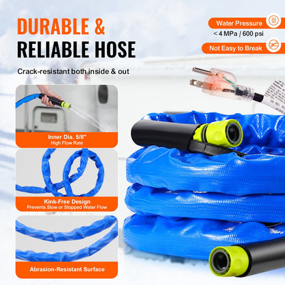 15ft Heated Water Hose for RV, Heated Drinking Water Hose with Corrugated Cover Antifreeze to -45°F, Automatic Self-regulating, 5/8" I.D. with Quick-connect Fitting Set, Lead and BPA Free