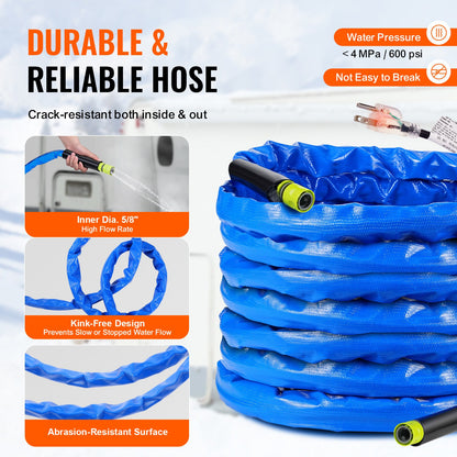 15.24 m Heated Water Hose for RV -45℉ Antifreeze Heated Drinking Water Hose