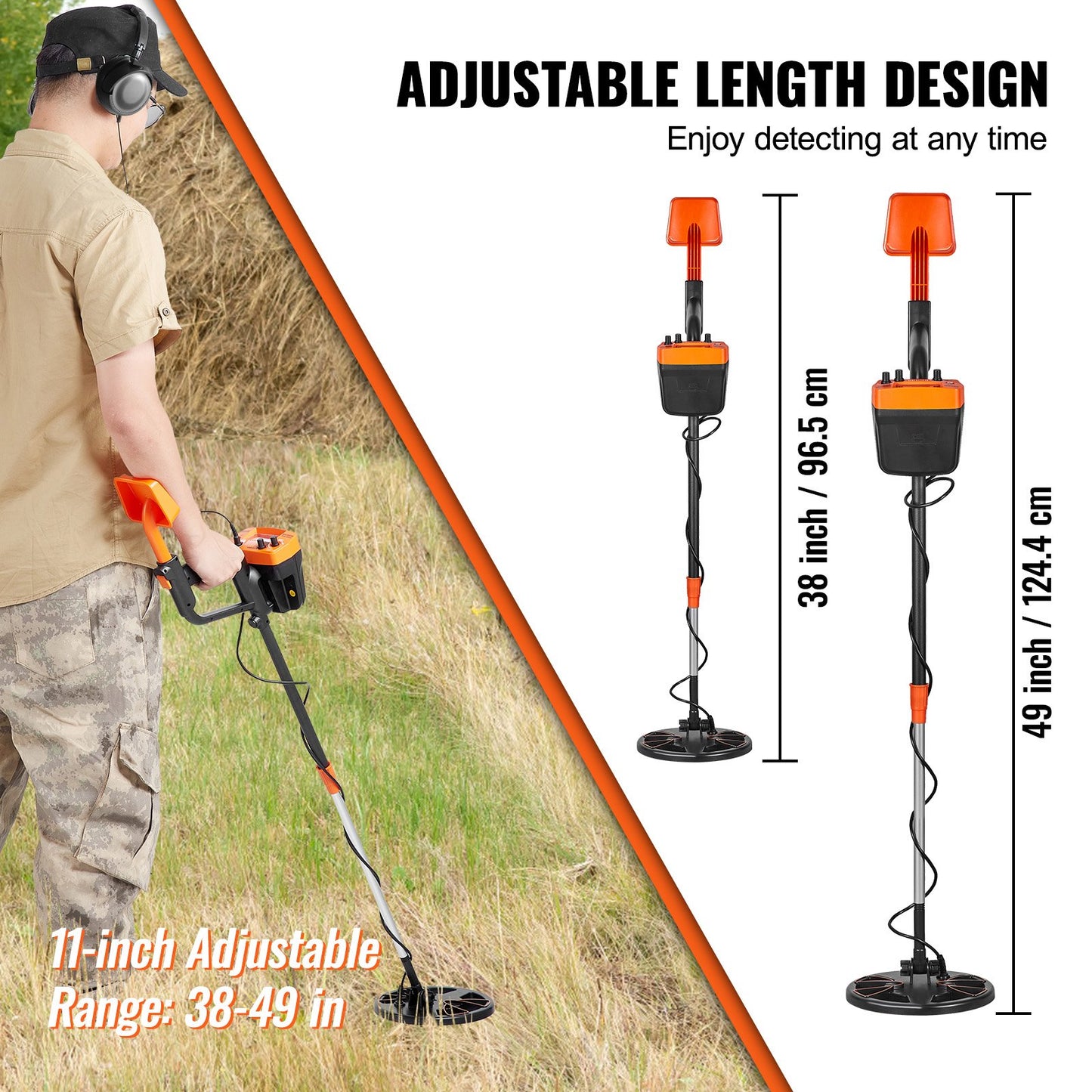 Metal Detector for Adults & Kids, 20.3 cm Waterproof Search Coil with High Accuracy Pointer Display, Adjustable 96.5 cm - 124.5 cm Gold Detector, Lightweight Aluminum Stem for Detecting Gold Treasure