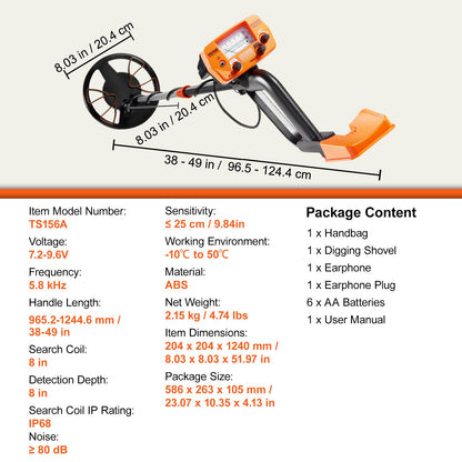 Metal Detector for Adults & Kids, 20.3 cm Waterproof Search Coil with High Accuracy Pointer Display, Adjustable 96.5 cm - 124.5 cm Gold Detector, Lightweight Aluminum Stem for Detecting Gold Treasure