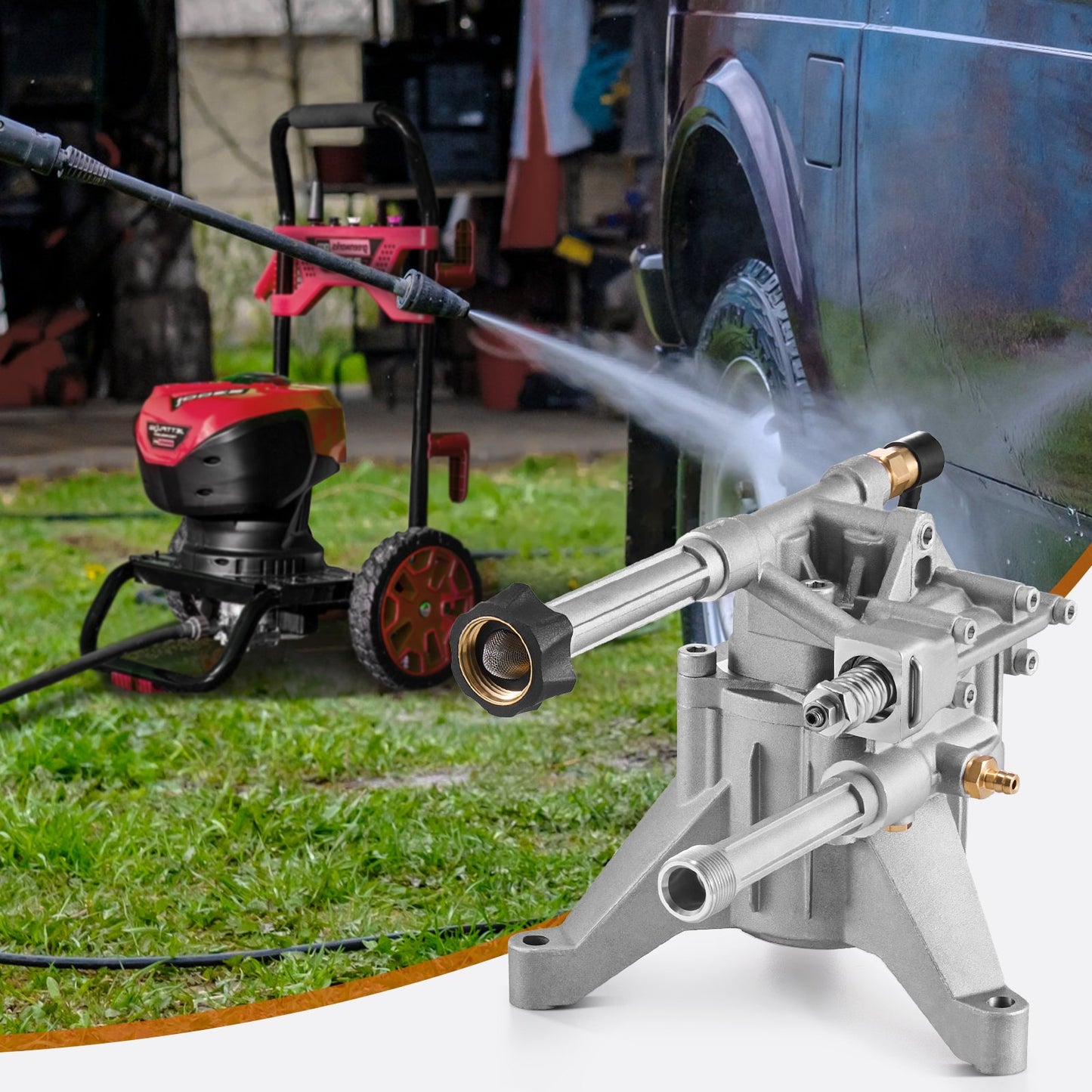 Hochdruckreinigerpumpe, 22 mm (7/8") Schaft, vertikal, 214 bar (3100 PSI), 9,5 l/min (2,5 GPM), Ersatz-Hochdruckreinigerpumpen-Set mit 5 Düsen, kompatibel mit Briggs &amp; Stratton, Generac, Devilbiss, Troy Bilt, Honda und Craftsman