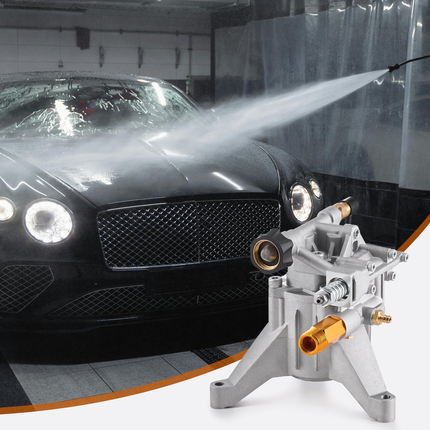 Hochdruckreinigerpumpe, 22 mm (7/8") Schaft, vertikal, 227 bar (3300 PSI), 11 l/min (3,0 GPM), Ersatz-Hochdruckreinigerpumpen-Set mit 5 Düsen, Befestigungsmaterial und Ansaugschlauch, kompatibel mit RYOBI, Honda, Briggs &amp; Stratton