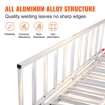 Aluminiumrampe, 680 kg Tragkraft, dreifach faltbare Rampe mit Spanngurten, klappbare Laderampe für Motorrad, Traktor, ATV/UTV, LKW, Rasenmäher, Schneefräse, 195,6 cm L x 137,2 cm B, 1 Stück