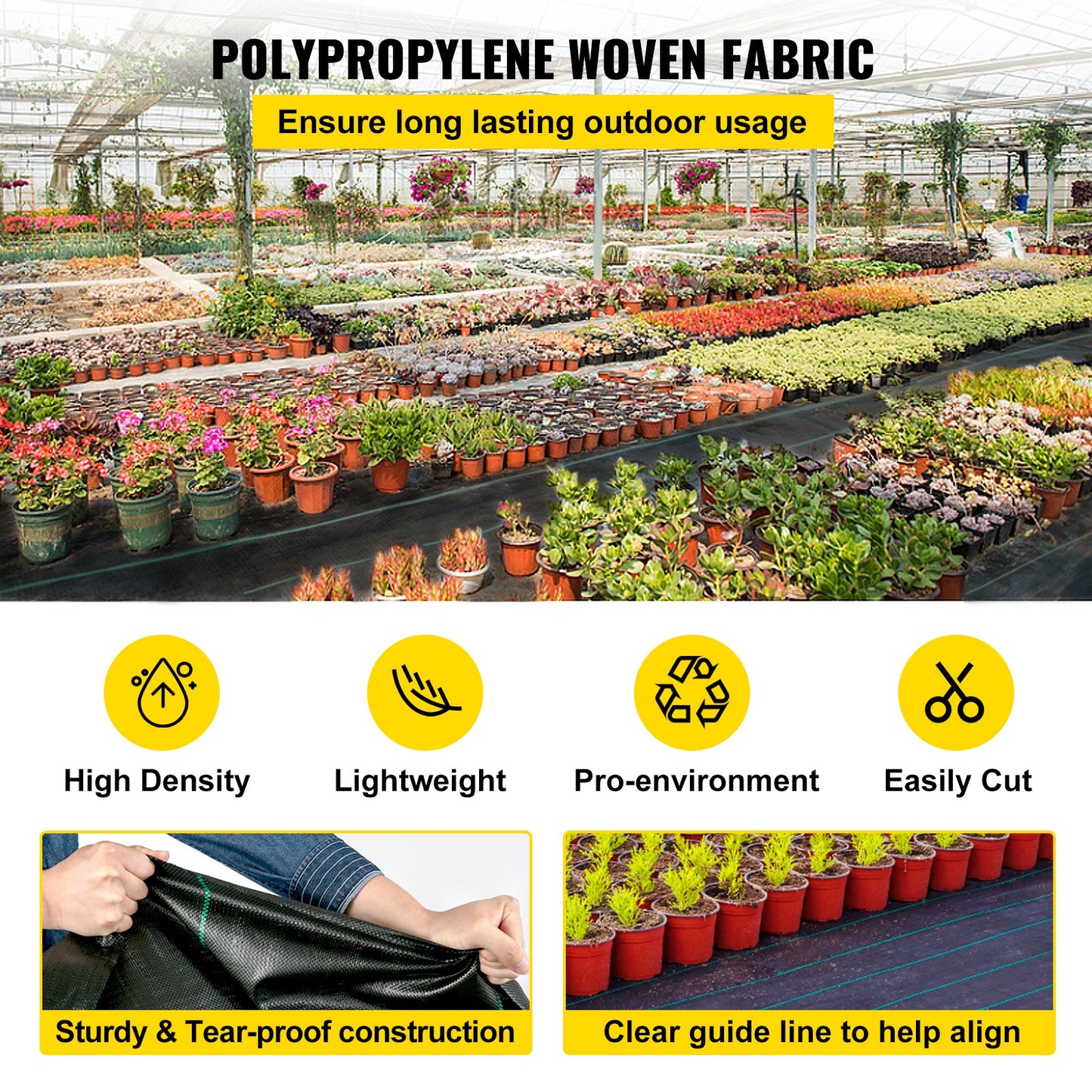 200 x 9144 cm Premium Weed Barrier Fabric Heavy Duty 90.7 g, Woven Weed Control Fabric, High Permeability Good for Flower Bed, Geotextile Fabric for Underlayment, Polyethylene Ground Cover