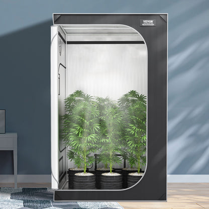 4x4 Grow Tent, 122 x 122 x 203 cm, High Reflective 2000D Mylar Hydroponic Growing Tent with Observation Window, Tool Bag and Floor Tray for Indoor Plants Growing