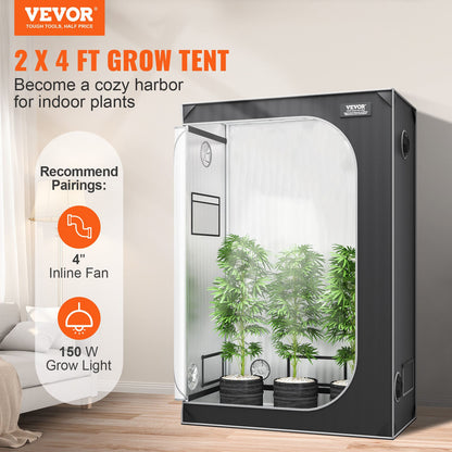 2x4 Grow Tent, 122 x 61 x 183 cm, High Reflective 2000D Mylar Hydroponic Growing Tent with Observation Window, Tool Bag and Floor Tray for Indoor Plants Growing