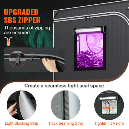 5x5 Growzelt, 1828,8 x 1828,8 x 2438,4 cm, hochreflektierendes 2000D Mylar Hydroponik-Zelt mit Sichtfenster, Werkzeugtasche und Bodenwanne für den Anbau von Zimmerpflanzen